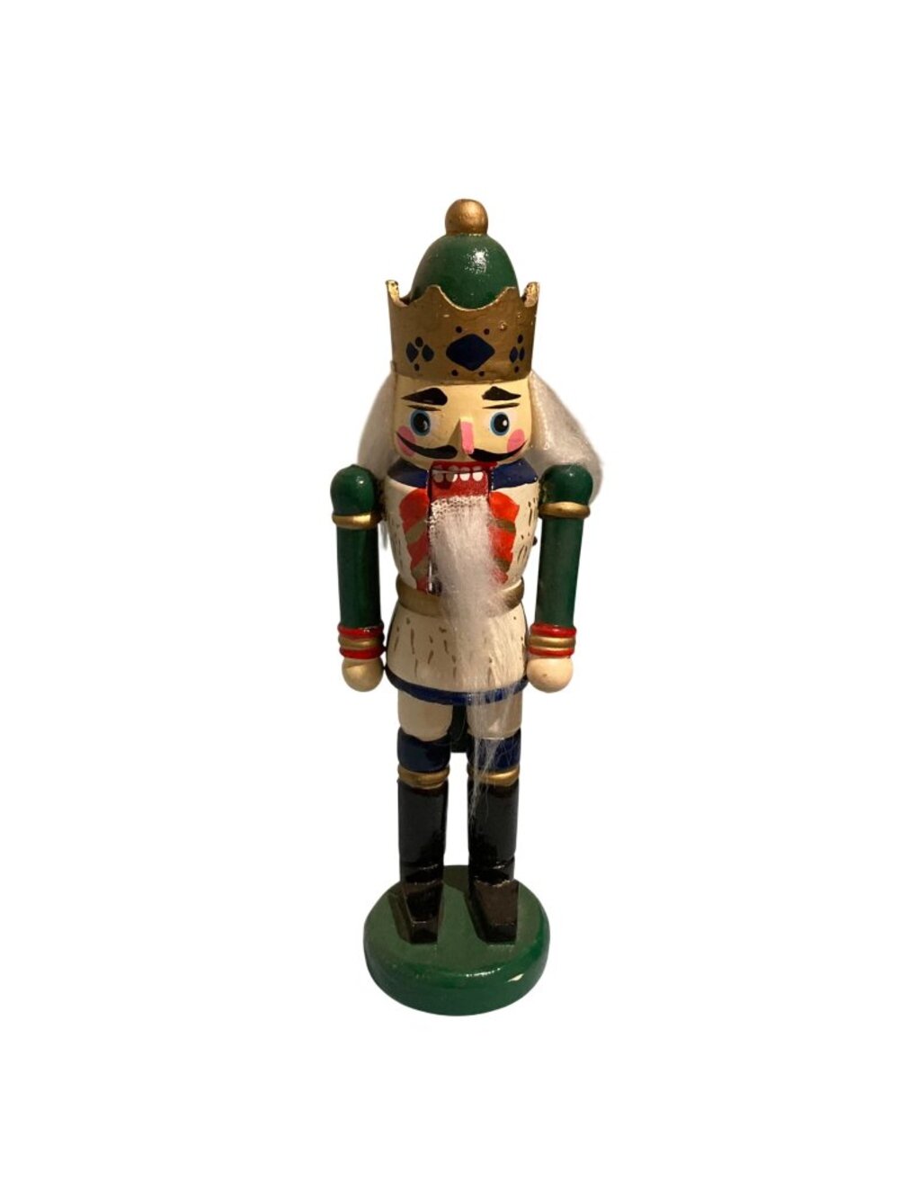 Vintage Christmas Wooden Nutcracker King Figurine Hand Painted Green